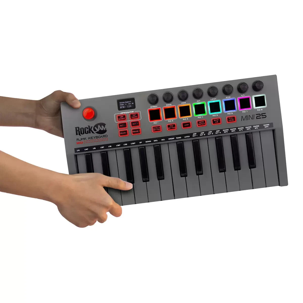 RockJam RJMK25 25 Key Bluetooth & USB MIDI Keyboard Piano W/ Touchpads Grey**EXD