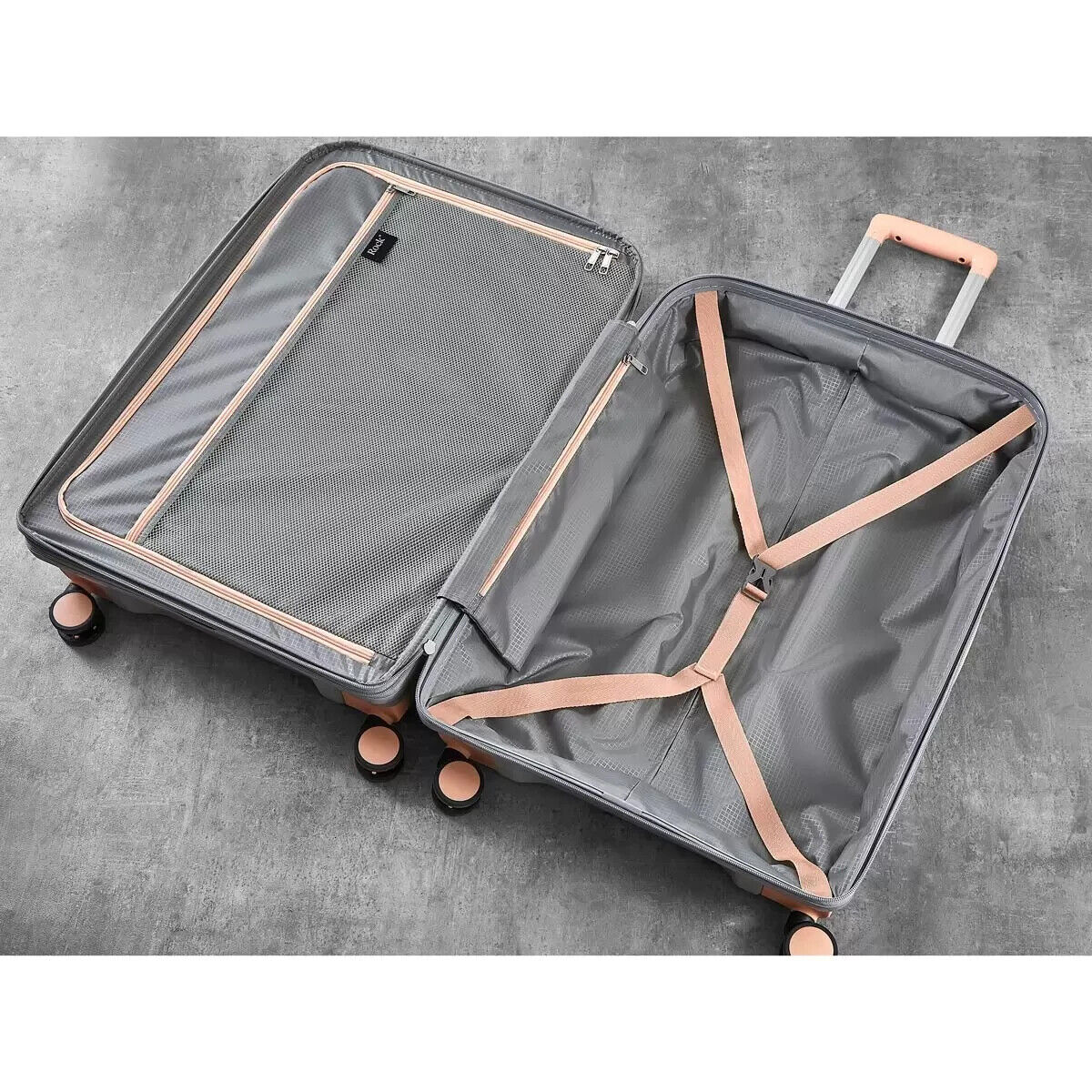 Rock Tulum 2 Piece Hardside Luggage Suitcase Set in Stylish Grey Spinner Wheels