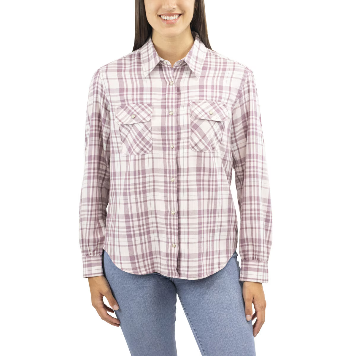 Jachs Ladies Girlfriend Shirt With Snap Buttons Pink Plaid Small