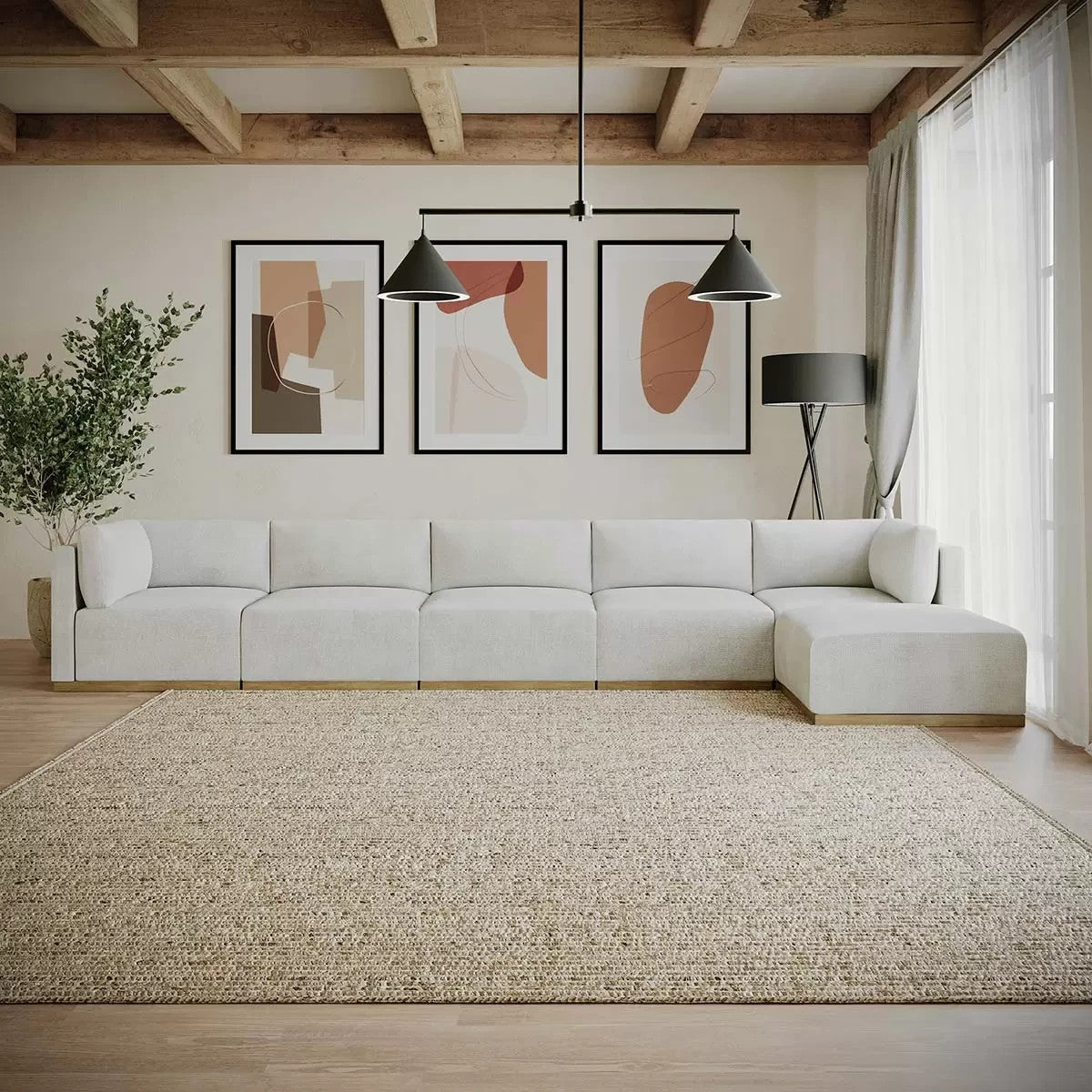 Henredon Murphy Cream 6 Piece Modular Fabric Sofa Corner Ottoman