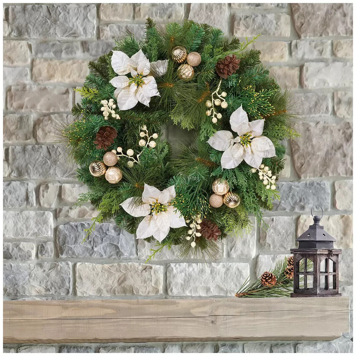 COSTCO 24 Inch (61cm) Unlit Christmas Decorated Wreath in White