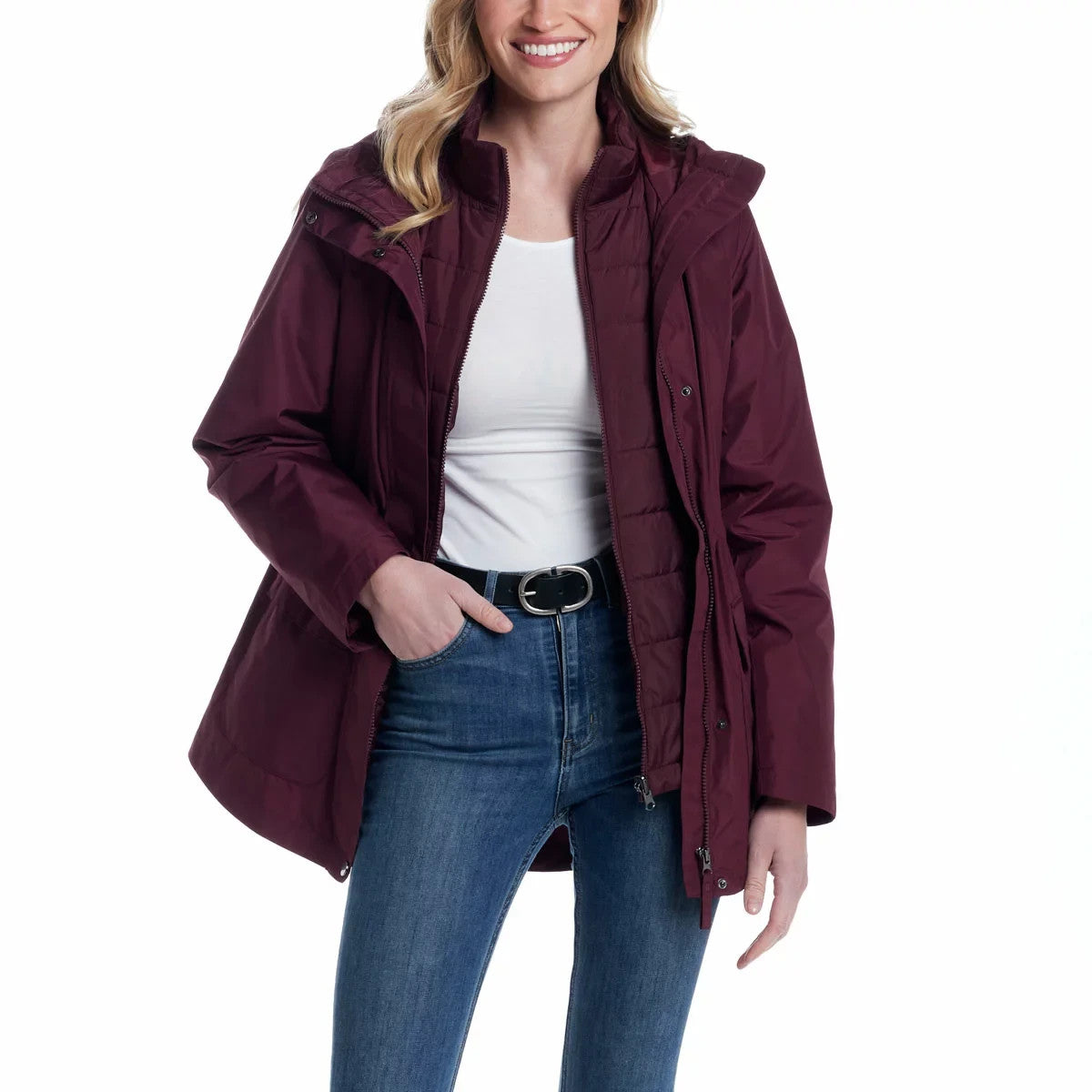 Weatherproof Women's 3 in 1 Systems Jacket in Burgundy, Small