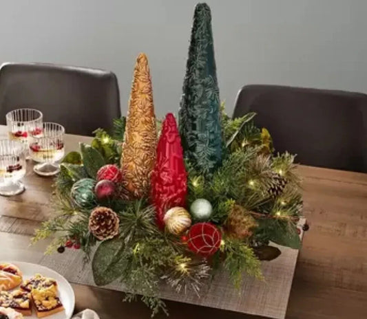 Costco 20" (51cm) Christmas table Centrepiece with 35 LED Lights Red Gold