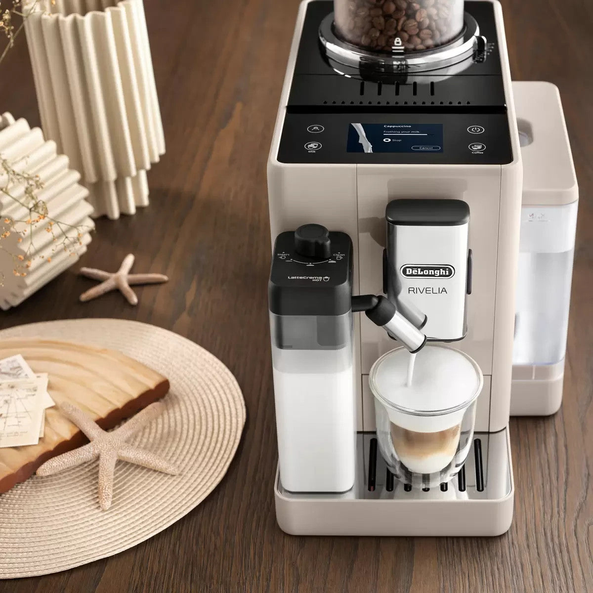 DeLonghi Rivelia Coffee Machine Bean-to-Cup in Beige EXAM450.55.BG De’longhi