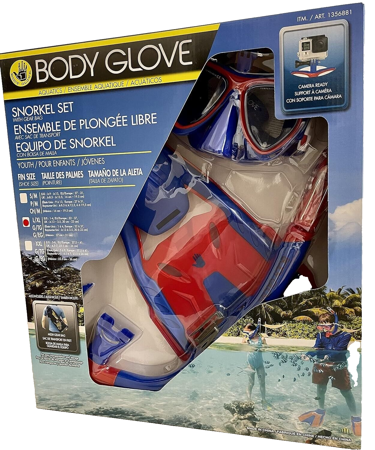 Body Glove Youth Snorkel Set Mesh Gear Bag Action Camera Ready GoPro Mount L/XL