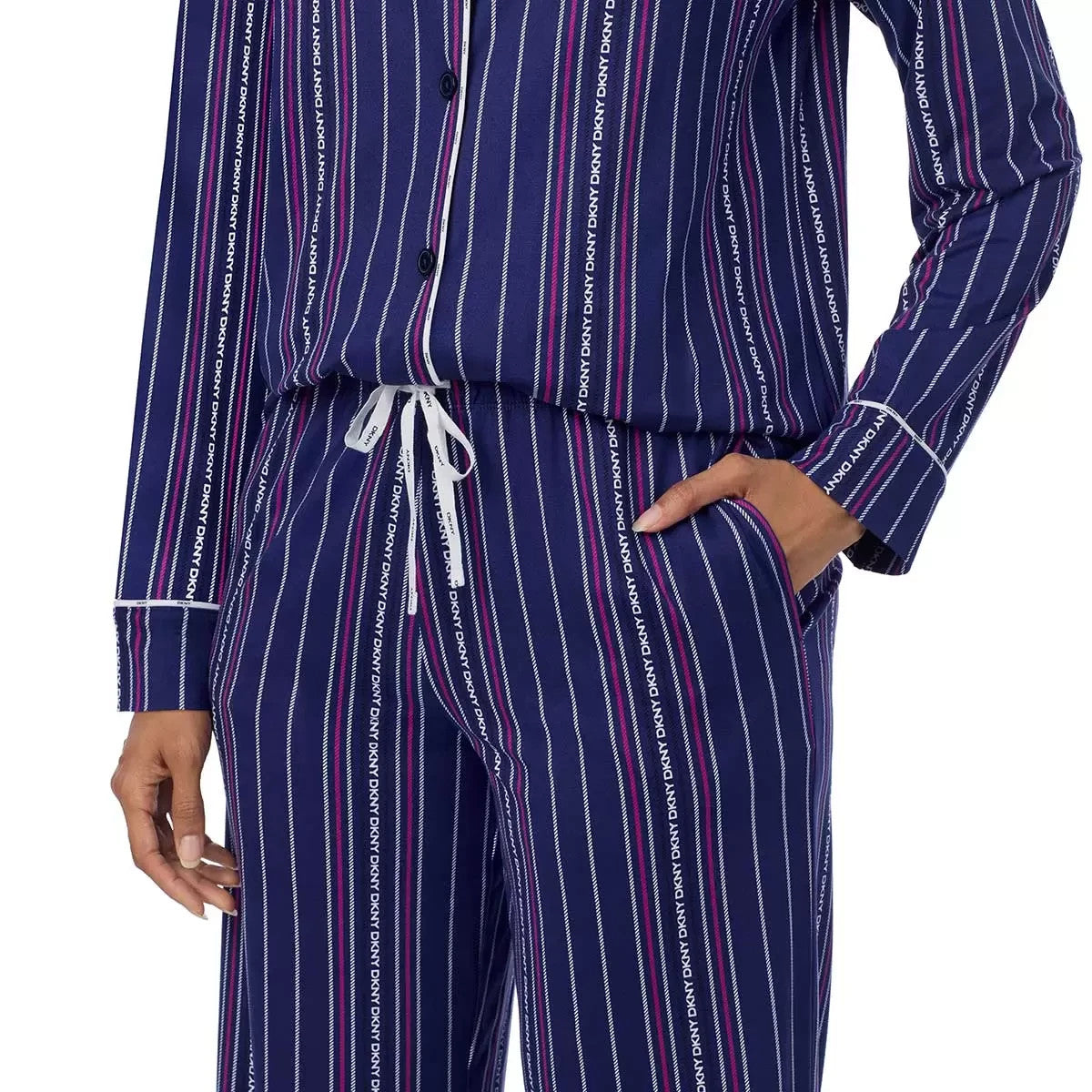DKNY Women's Notch Collar Pyjama Set in Blue, Small