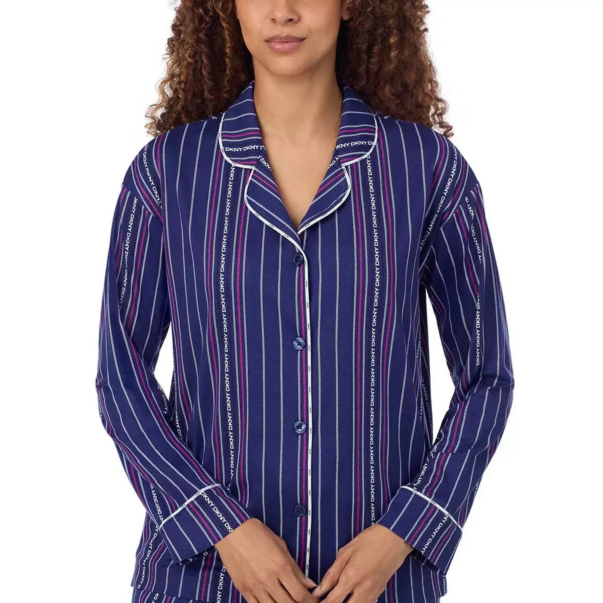 DKNY Women's Notch Collar Pyjama Set in Blue, Small