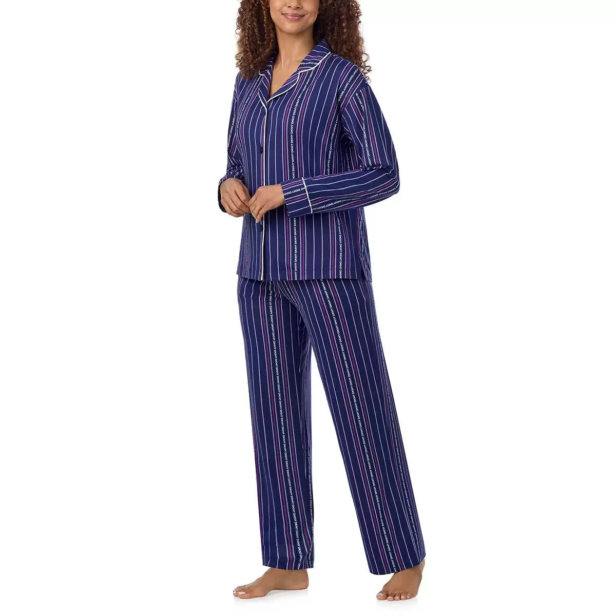 DKNY Women's Notch Collar Pyjama Set in Blue, Small