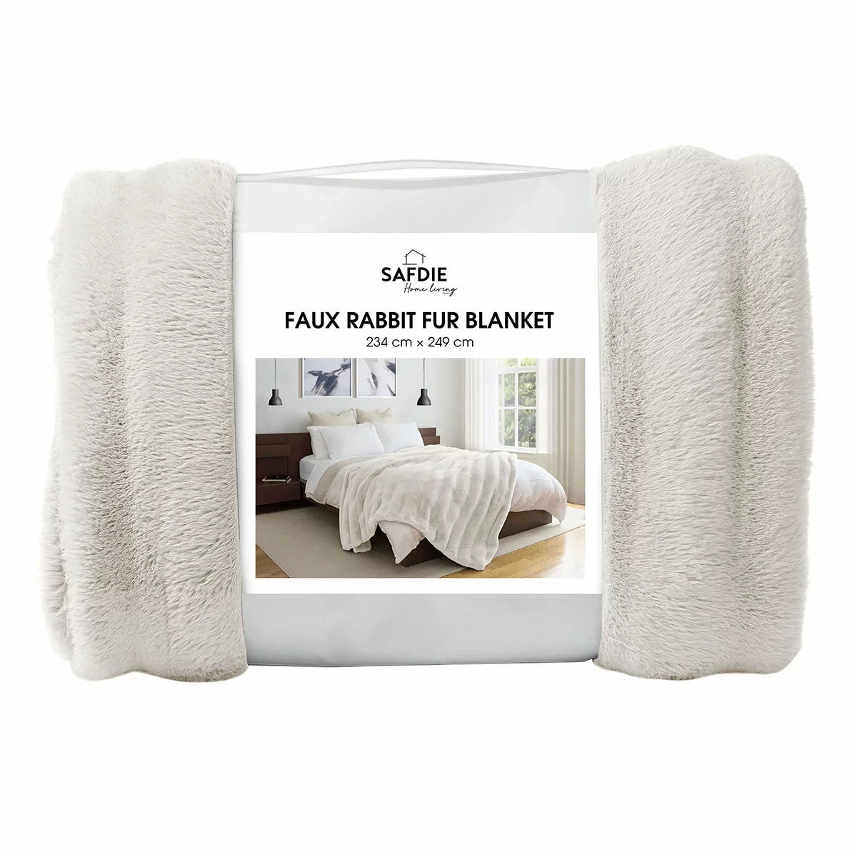 Faux Rabbit Fur Blanket in Ivory, 234 x 249 cm