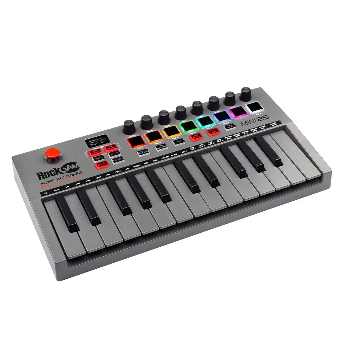 RockJam RJMK25 25 Key Bluetooth & USB MIDI Keyboard Piano W/ Touchpads Grey**EXD