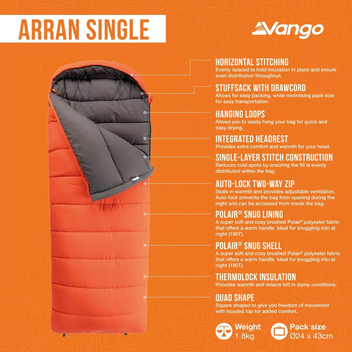 Vango Arran Single Rectangular Sleeping Bag