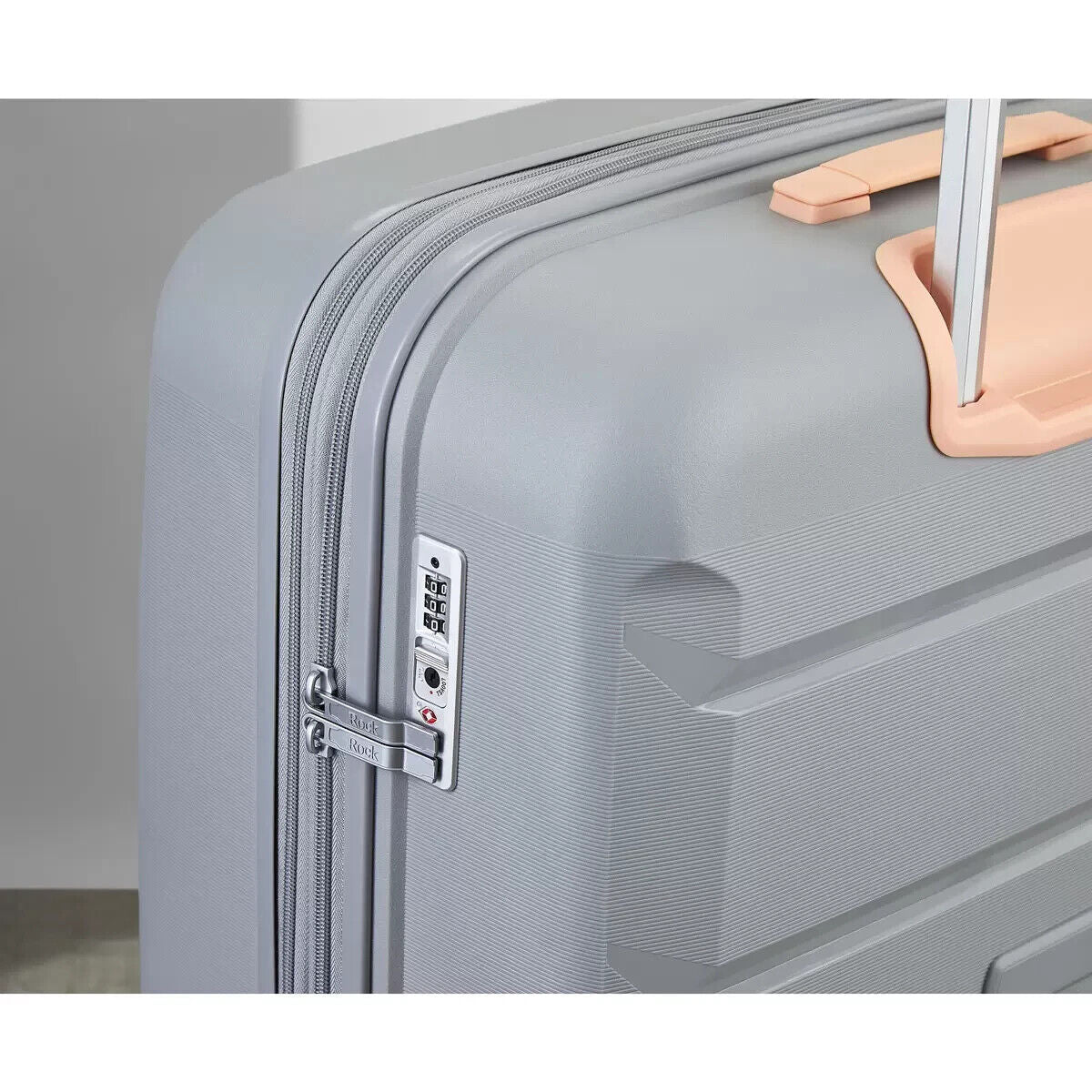 Rock Tulum 2 Piece Hardside Luggage Suitcase Set in Stylish Grey Spinner Wheels