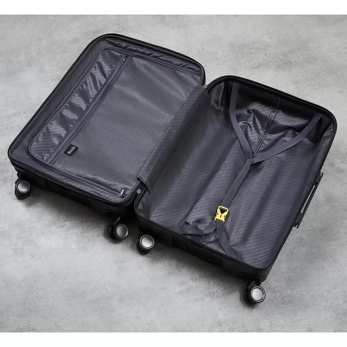 Rock Bali 3 Piece Hardside Luggage Set in Black NEW