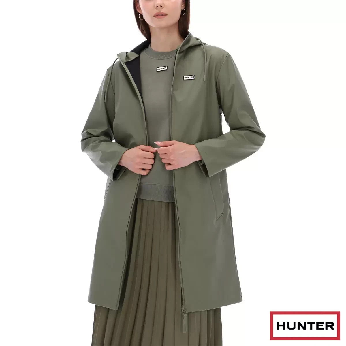 Hunter Women's Bay PU Raincoat Waterproof Windproof Green Medium