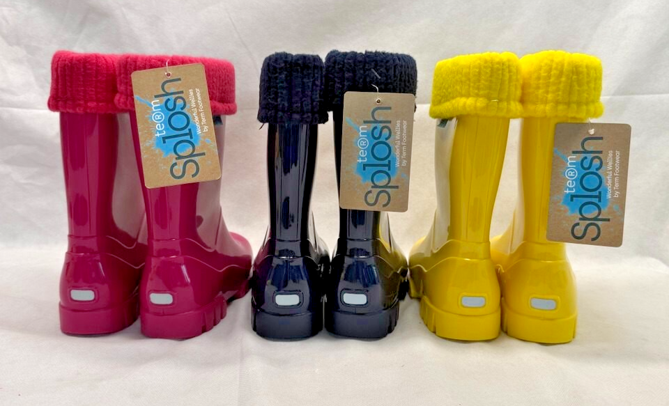 TERM Rolltop Kids Wellies Pink Yellow Navy Blue Unisex lined Wellys