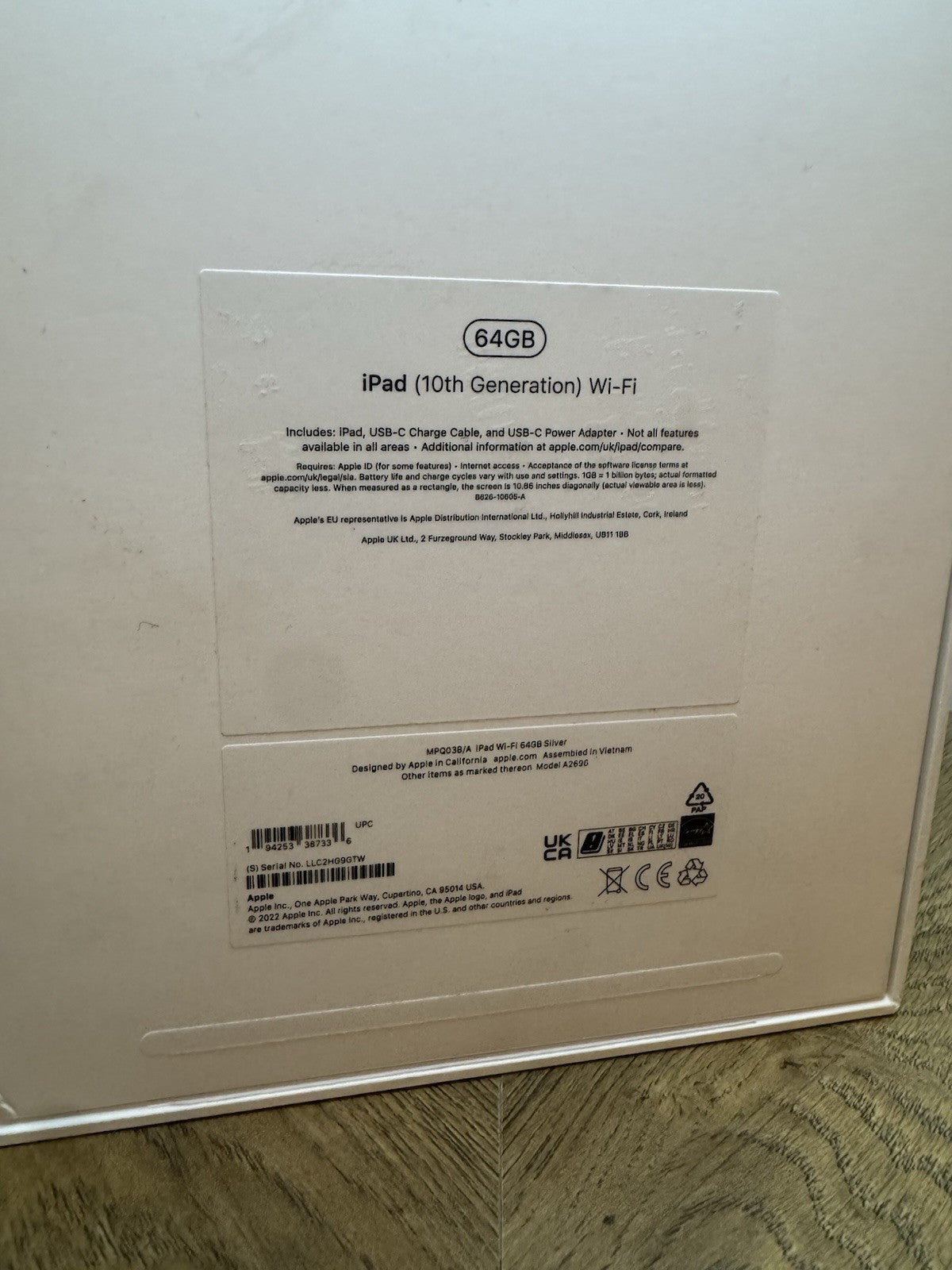 Apple iPad 2022 10.9 Inch Wi-Fi 64GB - Silver - MPQ03B/A - VAT / Warranty