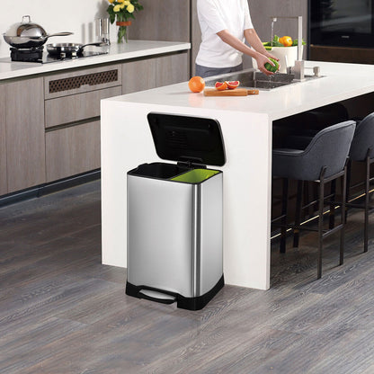 EKO Neo-Cube Recycling Bin 28L+18L in Brushed Stainless Steel 2