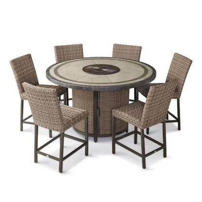 NEW Agio Anderson 7 Piece Wicker High Dining Fire Set + Cover Garden Set