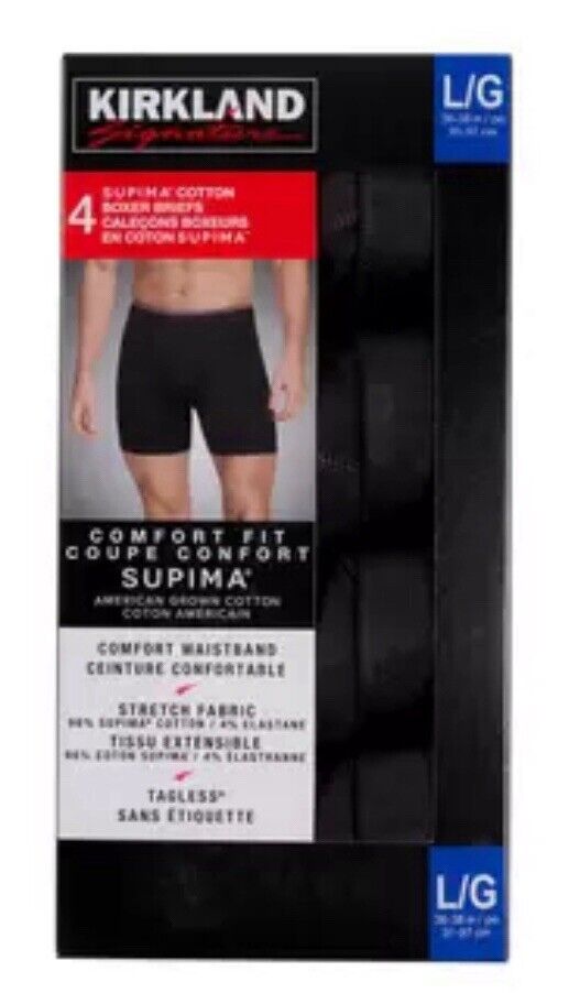 4 Pack Men Boxer Shorts in Black by Kirkland Signature- M