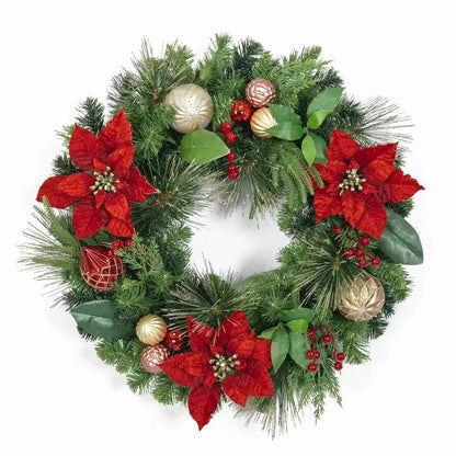24 Inch (61cm) Unlit Christmas Decorated Wreath in Red