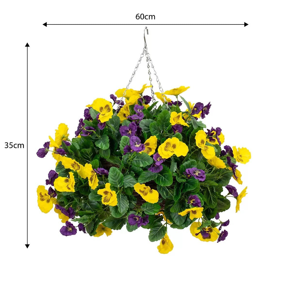 Artificial Purple & Yellow Pansy Flower Hanging Basket