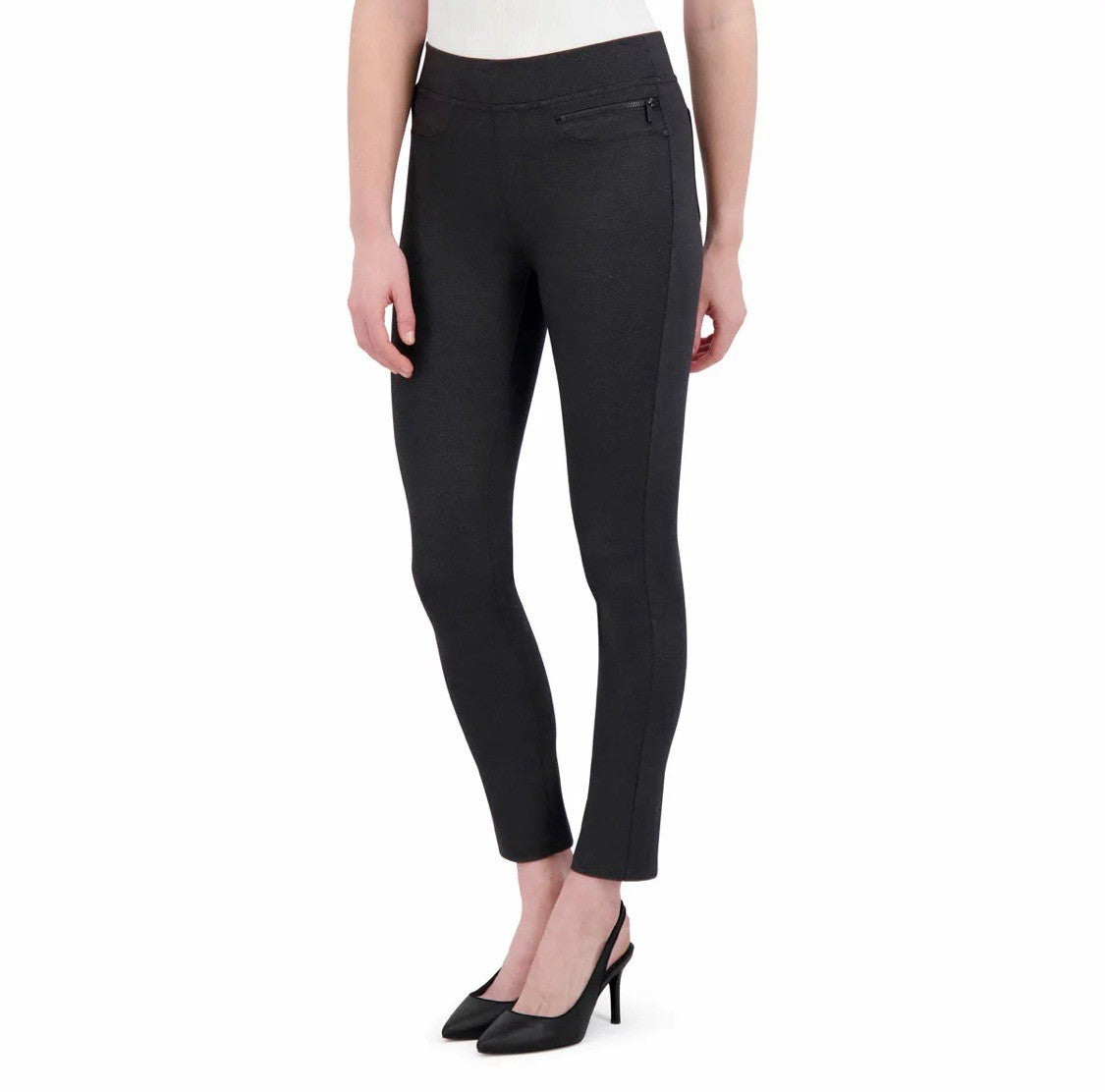 DKNY Ladies Herringbone Black Pull on Ponte Pant, Medium