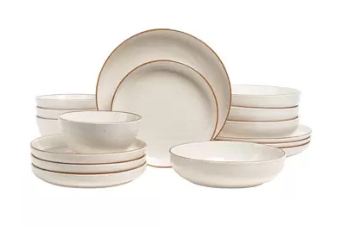 Over & Back Stoneware Dinnerware Set, 16 Piece in White