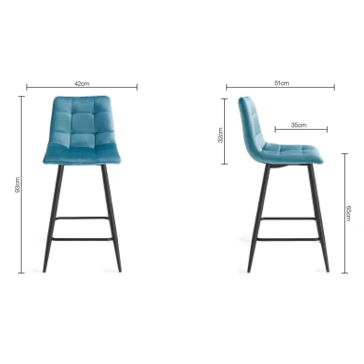 Bentley Designs Marlow Blue Velvet Tapered Back Bar Stool, 2 Pack