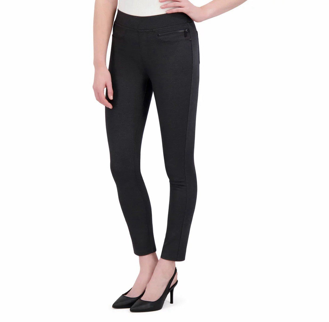 DKNY Ladies Herringbone Black Pull on Ponte Pant, Medium