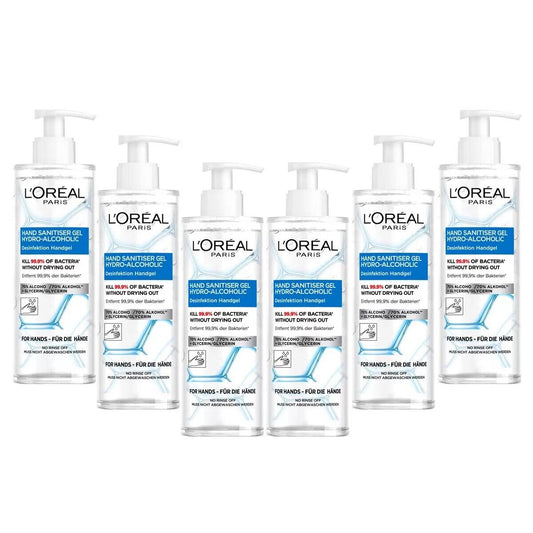 L'Oreal Skin Expert Hand Sanitiser Gel with Pump, 6 x 390ml - 70% Alcohol