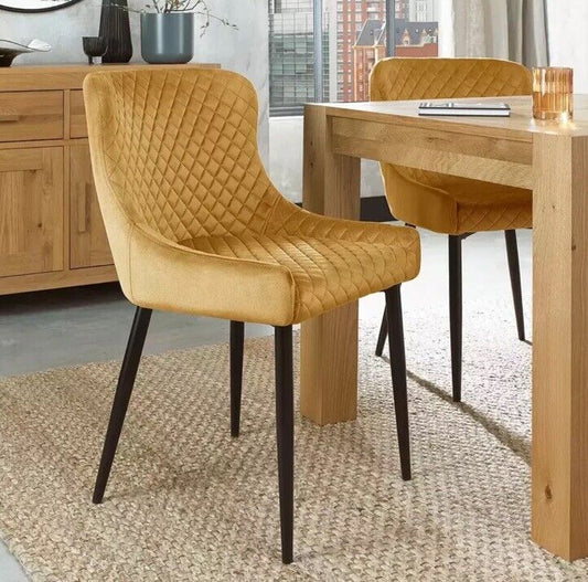 Bentley Designs Mustard Velvet Diamond Stitch Dining Chair, 2 Pack