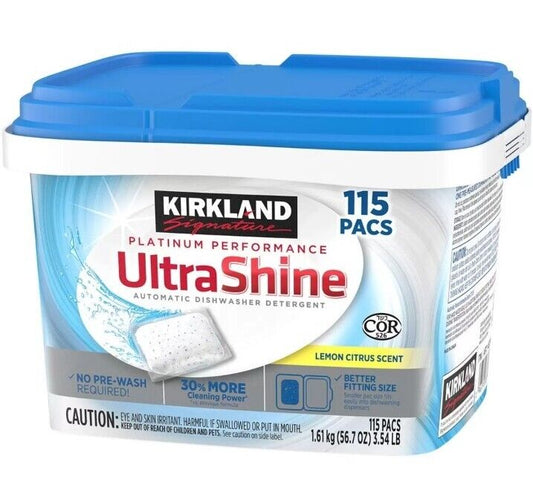 Kirkland Signature Ultra Shine Dishwasher Tablets Detergent Tabs Pods 115 Pacs