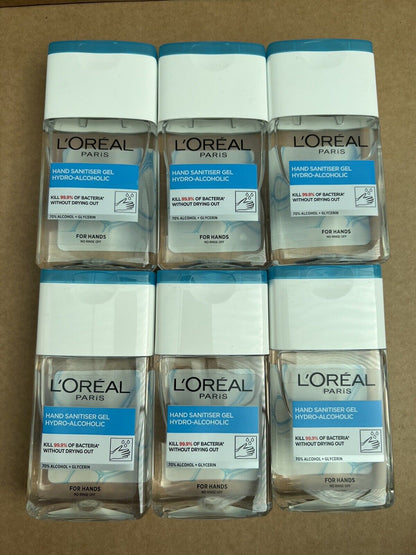 L'Oreal Skin Expert Hand Sanitiser Gel 6 x 125ml 70% Alcohol Hydrating Glycerin