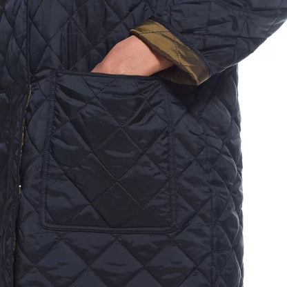 Weatherproof Ladies Reversible Quilted Long Jacket in Black / Loden  size S