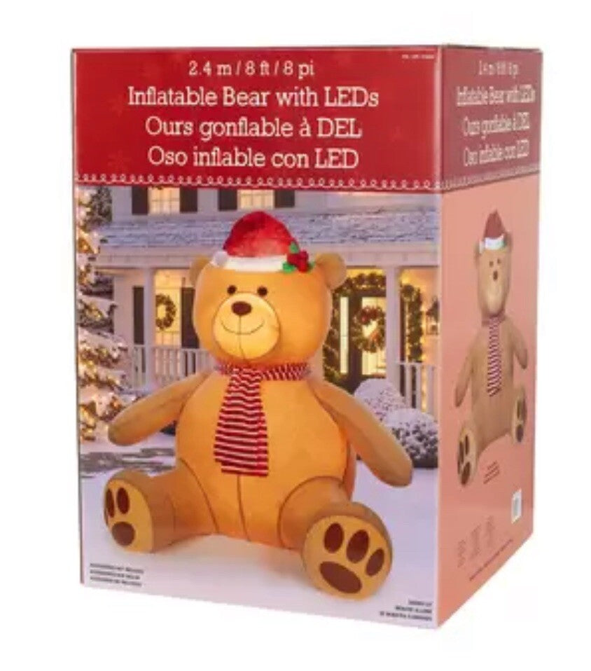 Inflatable Big Teddy Bear Christmas 8ft (2.4m with 192 LED Lights Outdoor Indoor