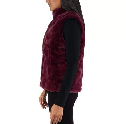 Nicole Miller Women's Faux Fur Reversible Vest in Wine, Large