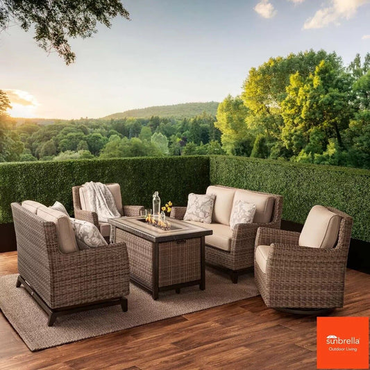 NEW Agio Anderson 5 Piece Woven Fire Seating Set + Cover Garden Set Luxury