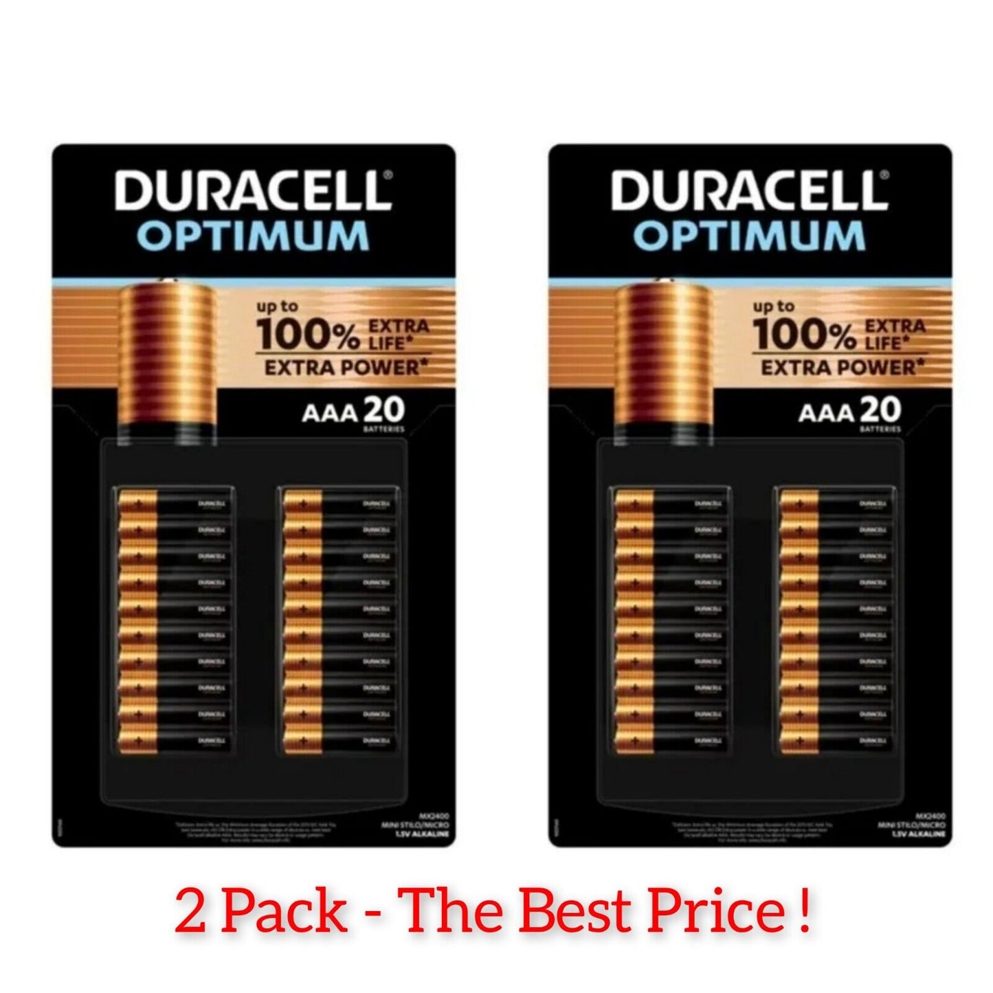 2 x Duracell Optimum AAA Batteries 100% Extra Life Extra Power Battery / 2 PACK