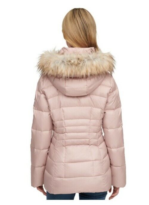 Andrew Marc Women's Down Jacket with Faux Fur Trim Hood in Dusk Rose, LARGE