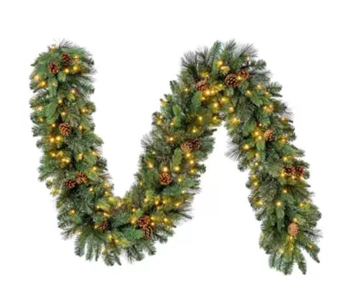 9ft (2.7m) Pre-Lit Christmas Garland with 150 Colour Changing LED Lights