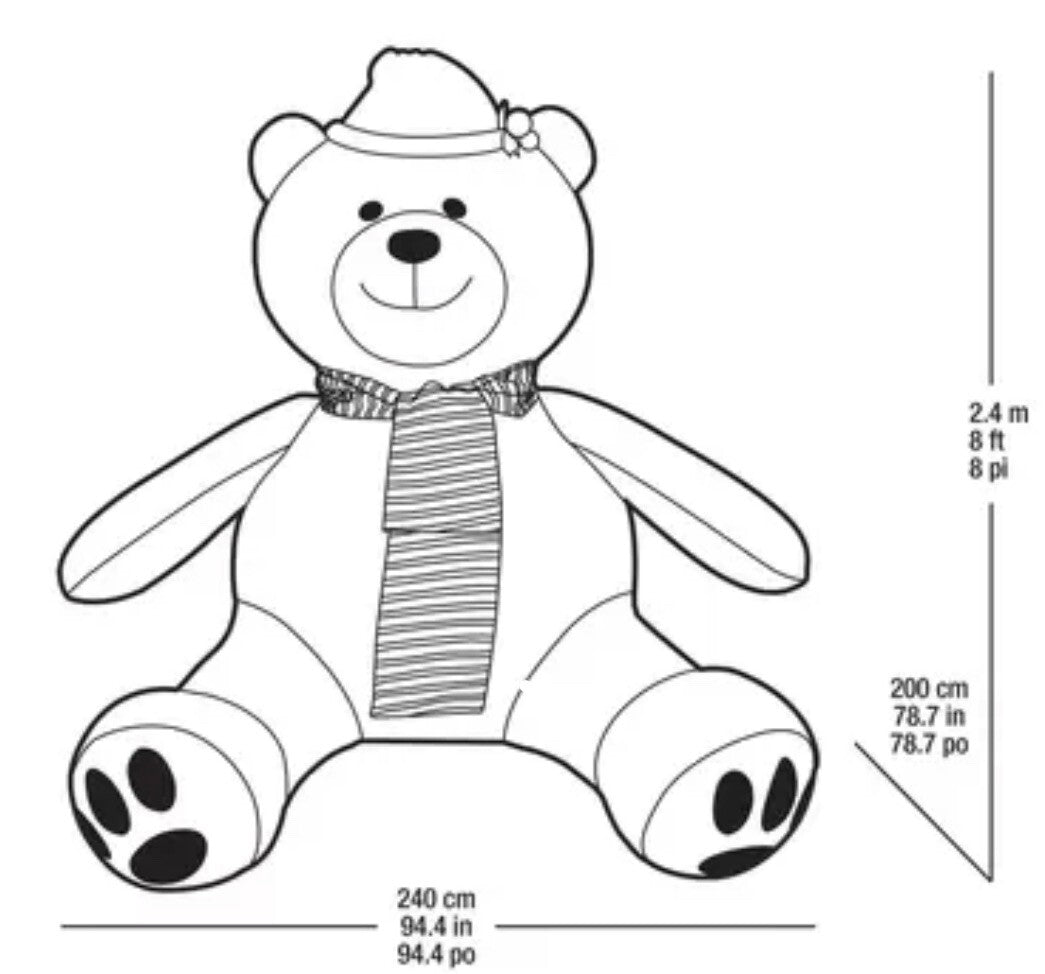 Inflatable Big Teddy Bear Christmas 8ft (2.4m with 192 LED Lights Outdoor Indoor