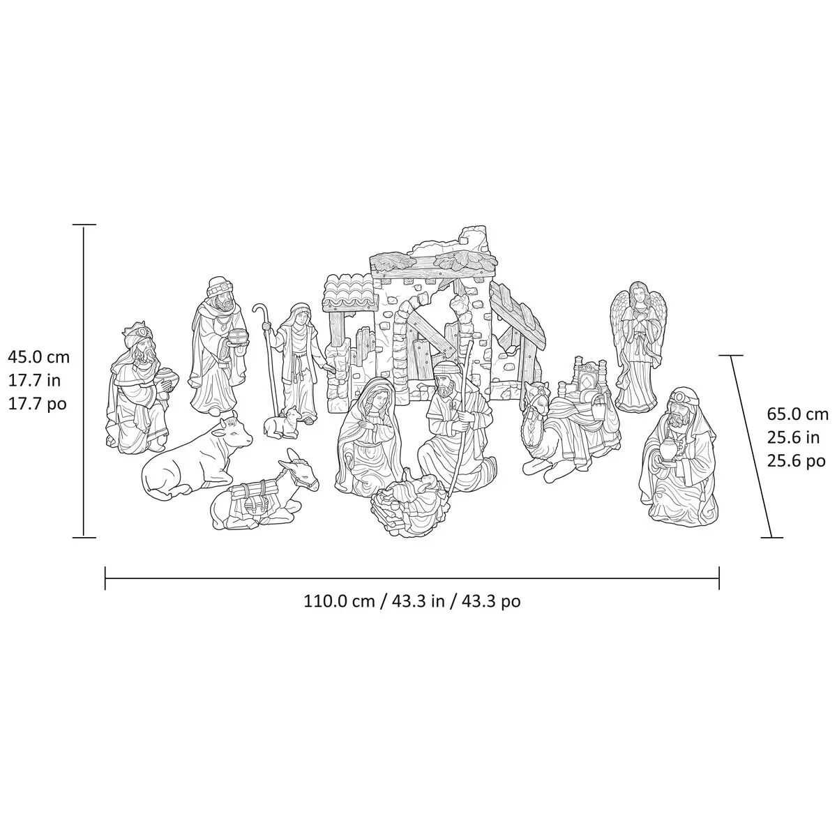 4.1ft (0.42m) Kirkland Signature 14 Piece Hand Painted Nativity Set NEW