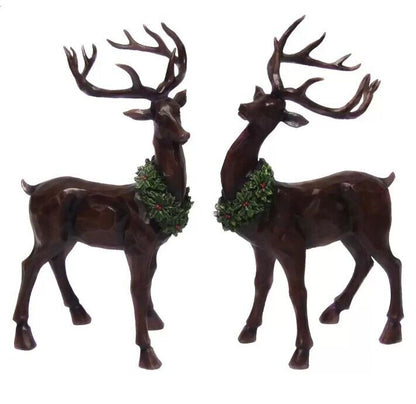19.2 Inch (48.8 cm) Set of 2 Resin Wood Look Standing Christmas Reindeers