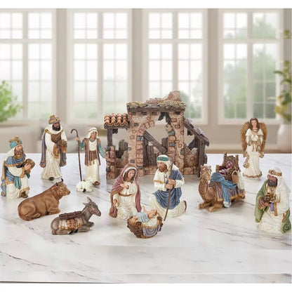 4.1ft (0.42m) Kirkland Signature 14 Piece Hand Painted Nativity Set NEW