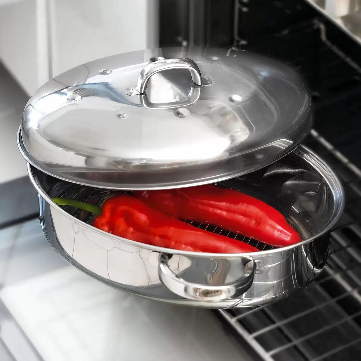 Judge Stainless Steel Oval Roaster & Rack Oven Baking Roasting Tin Dish Lid