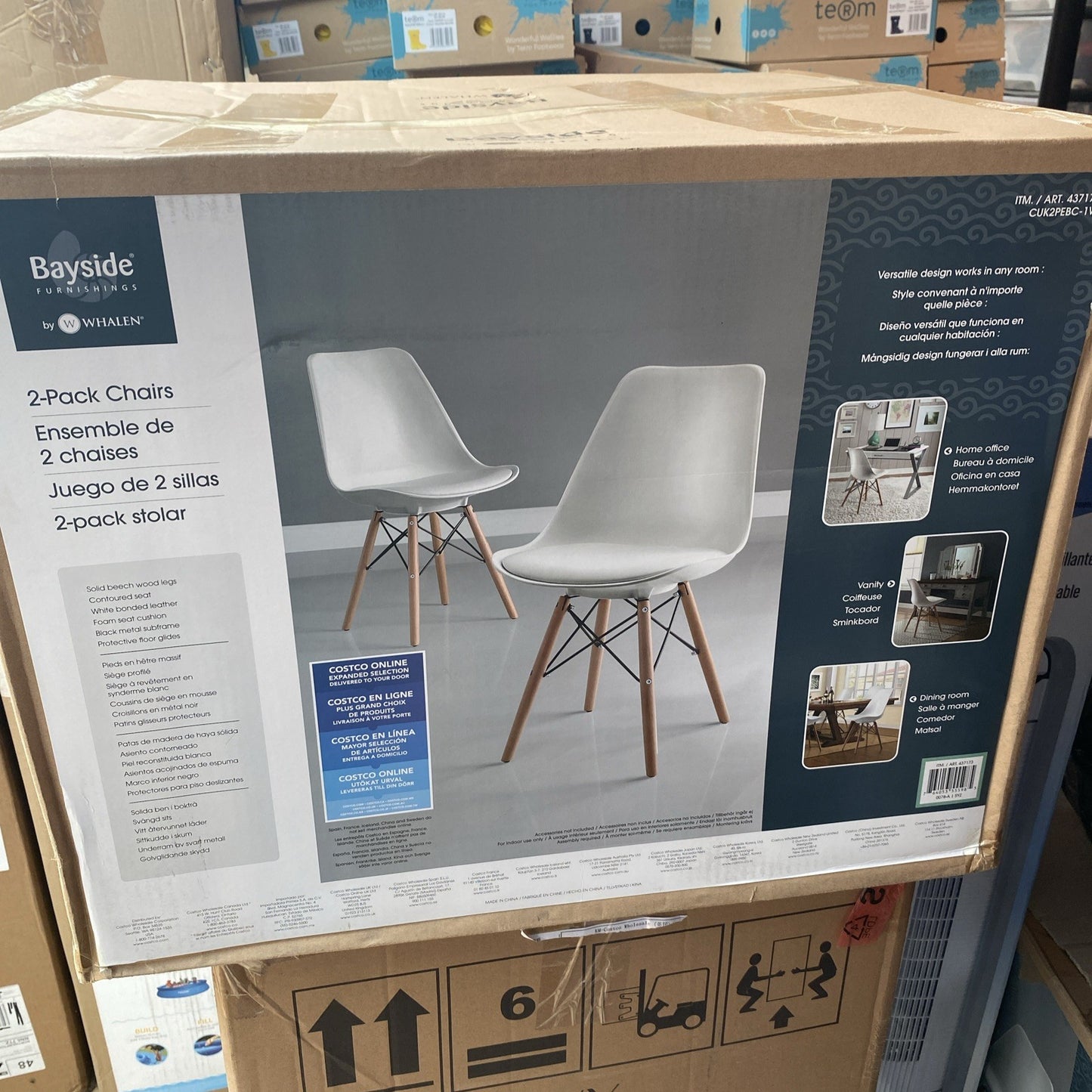 Bayside Furnishings White Eiffel Dining Chairs, 2 Pack, Brand New