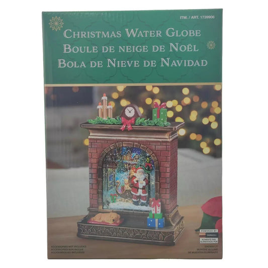 10.3 Inch (26cm) Santa with Lampost Fireplace Swirl Glitter Globe With LED Light