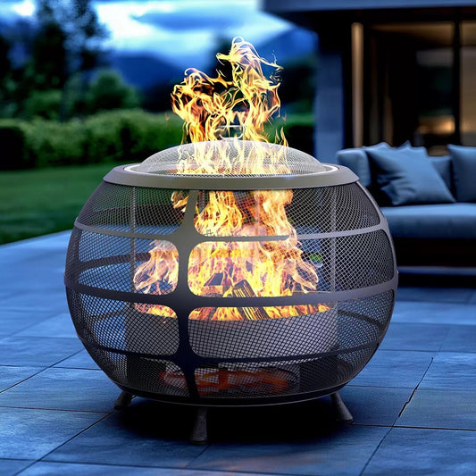 Haloo Sphere Wood Burning Fire Pit + Cover- 74 cm x 74 cm x 52 cm New - box open