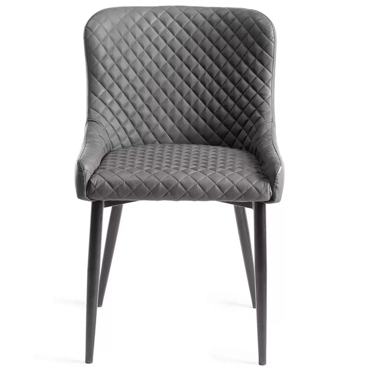 Dining Chair Grey Faux Leather Diamond Stitch, 2 Pack Luxury Modern Finch