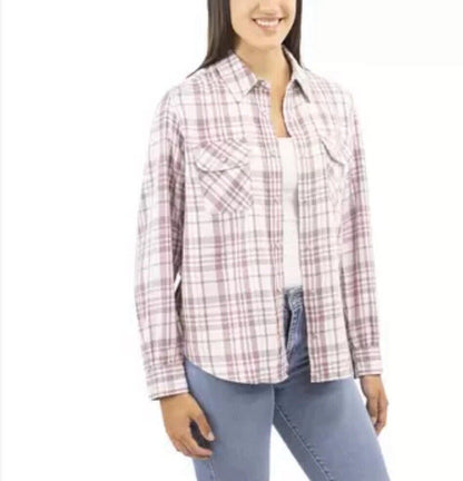 Jachs Ladies Girlfriend Shirt With Snap Buttons Size S Pink plaid